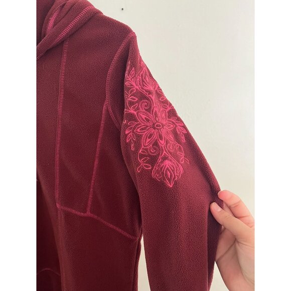 EUC Athleta Womens Embroidered Hoodie Fleece Jacket Burgundy Red - Picture 2 of 7